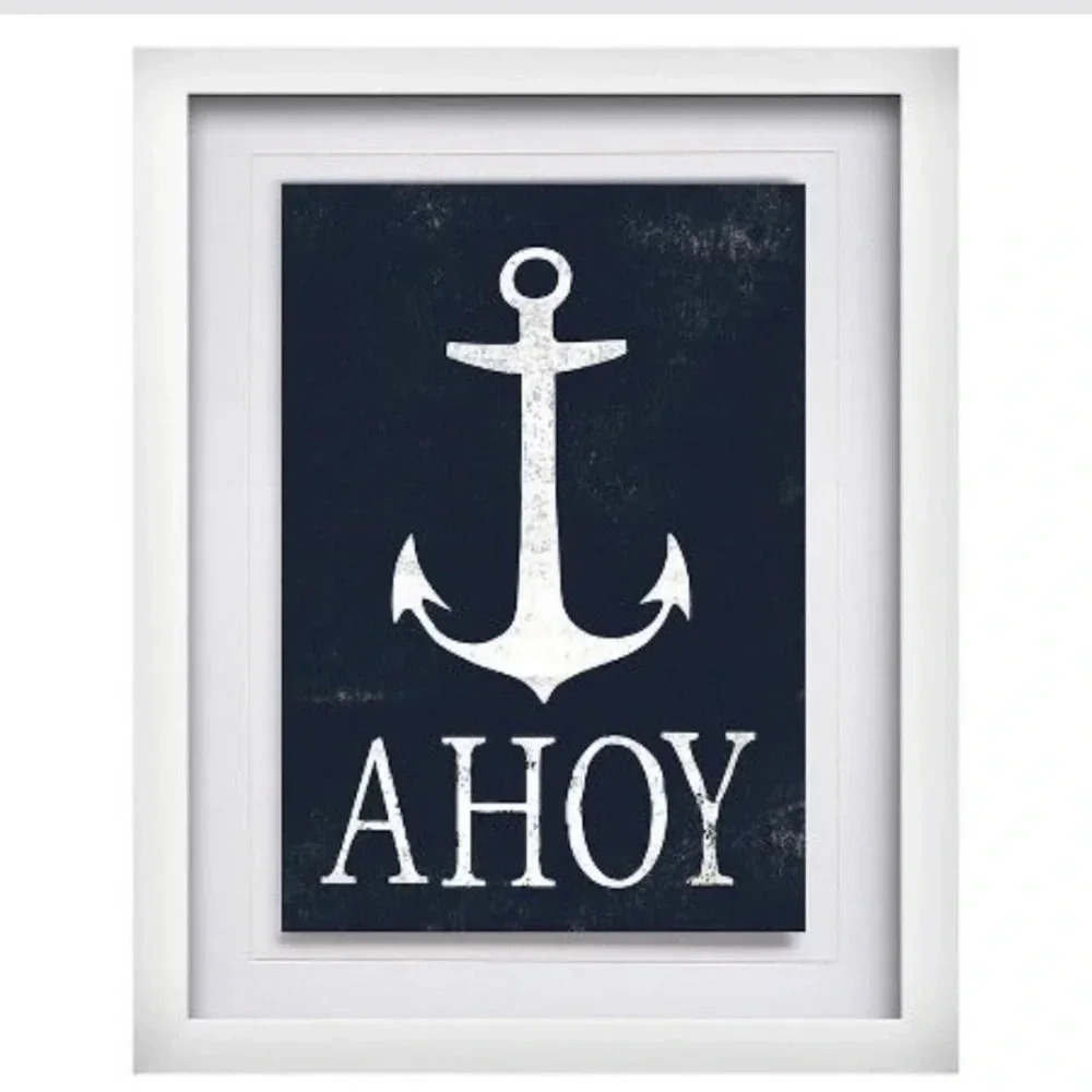 Pillowfort Wall Art AHOY Anchor Nautical 14” x 11” Framed Picture NWT